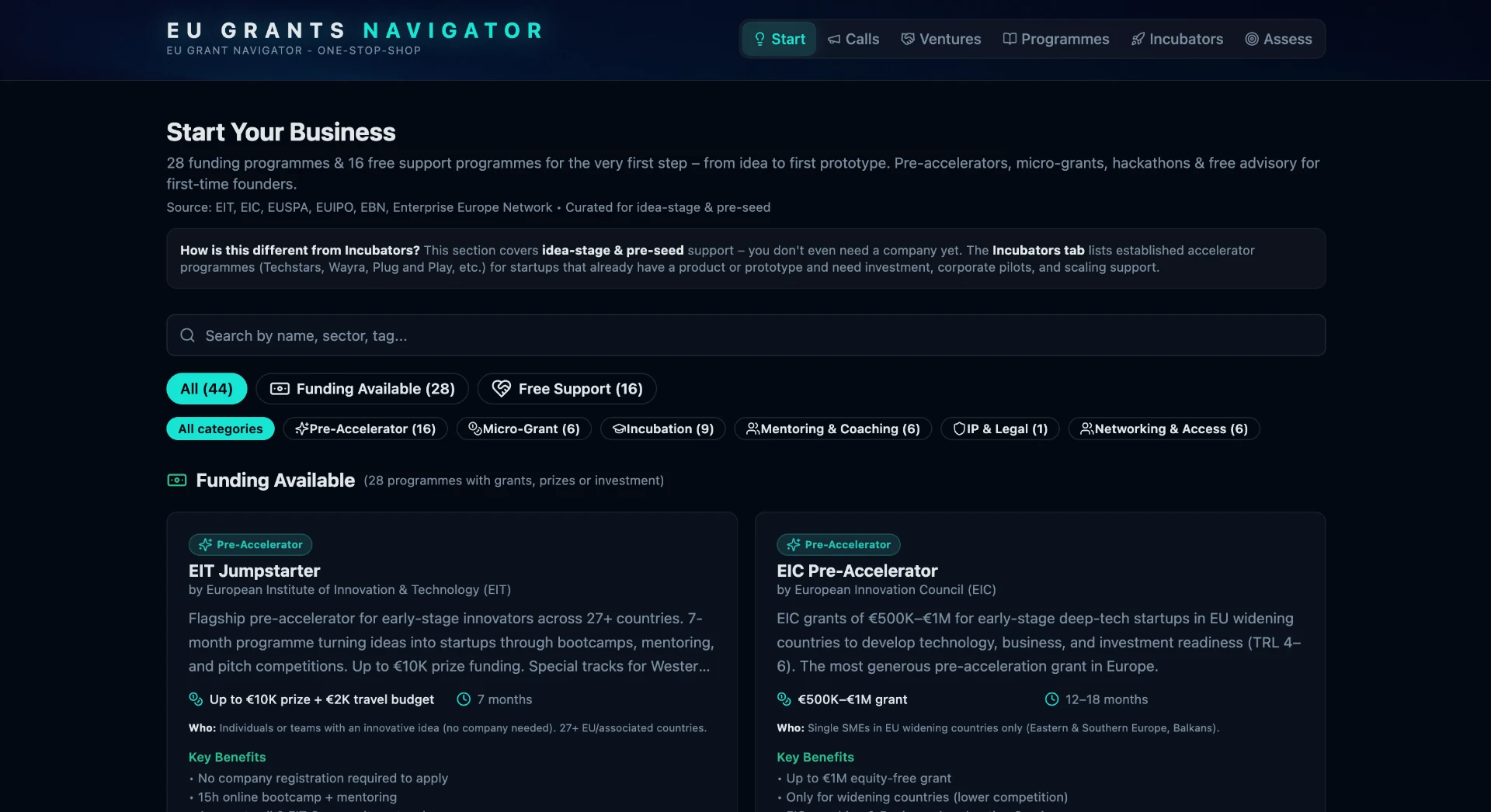EU Grants Navigator website homepage