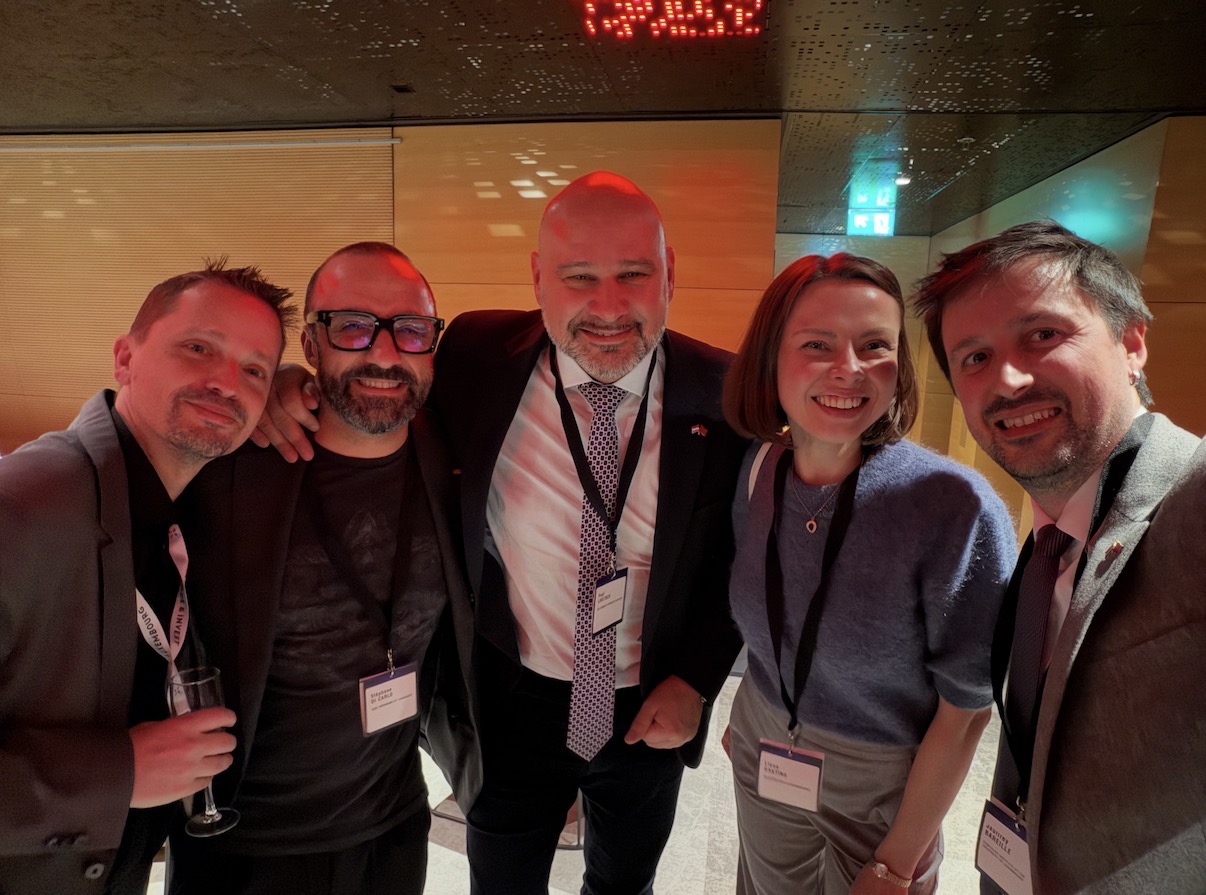 Group photo at an evening reception