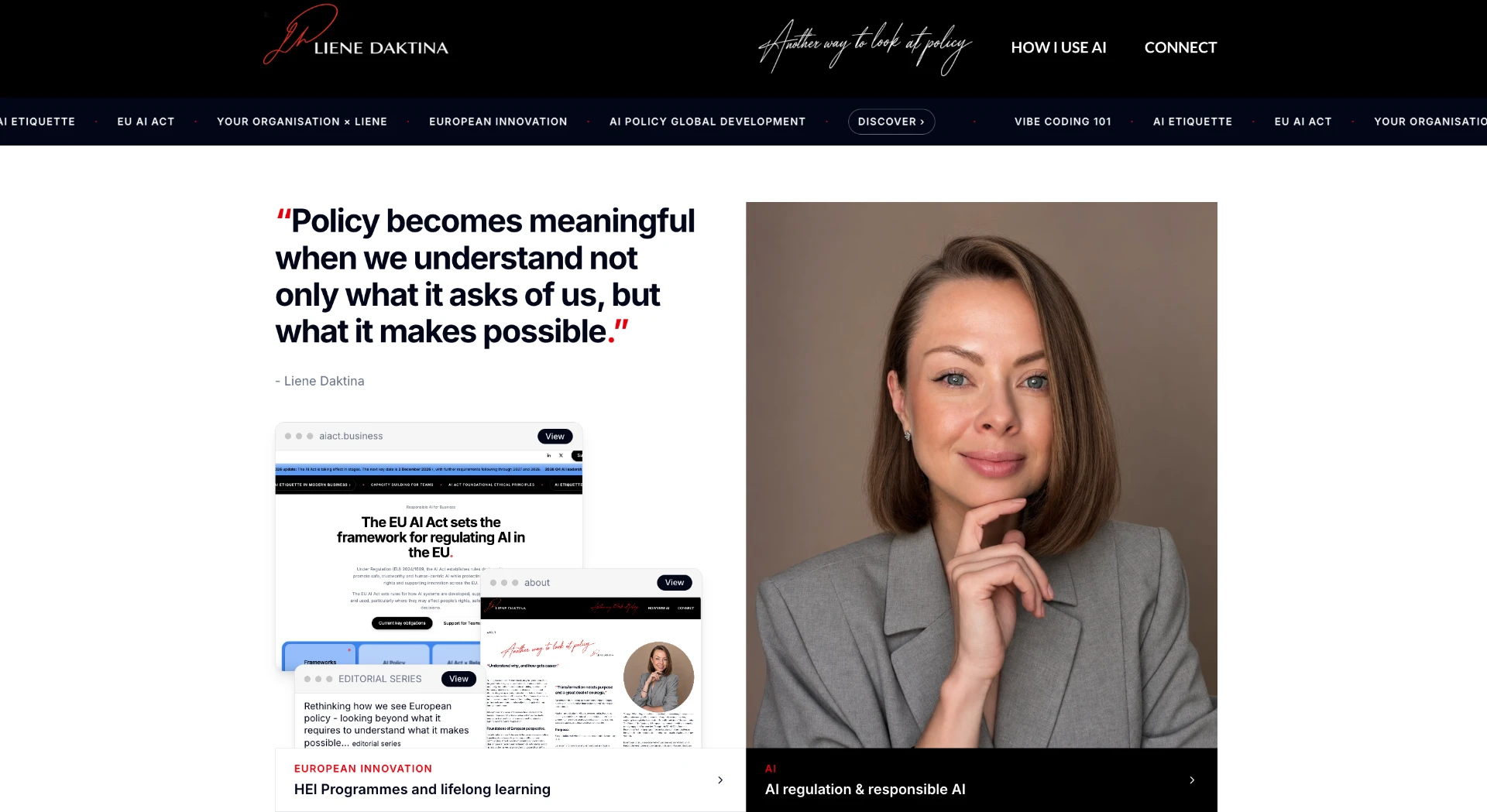 Liene Daktina personal brand website homepage